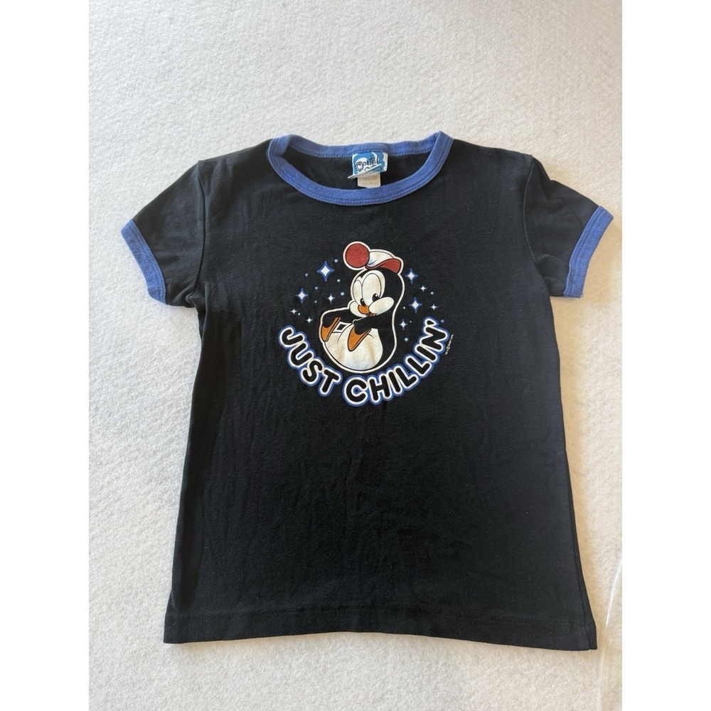 Vintage 1997 Universal Just Chillin Penguin T-Shirt Ringer Tee Medium/womens Y2K